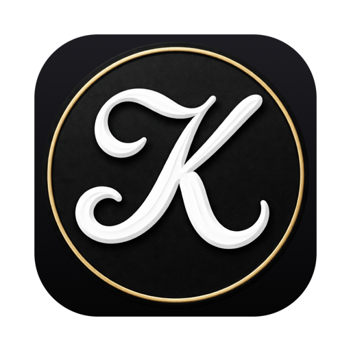 Knob app icon — cursive K on a dark badge with a gold ring