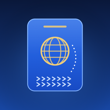 TripWallet app icon — blue passport with gold globe